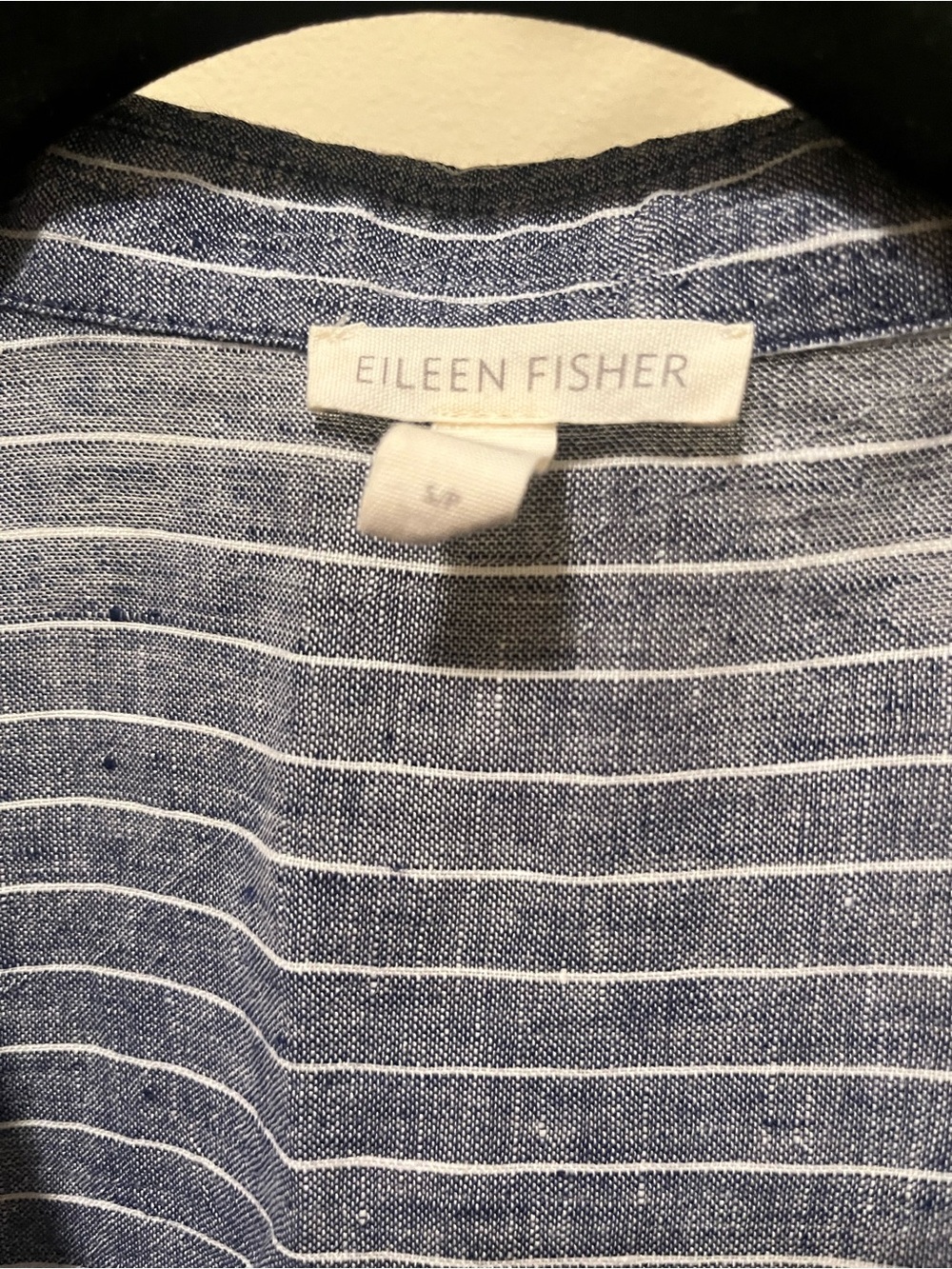 Eileen Fisher Navy and White Striped Linen Top